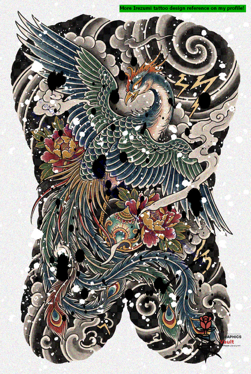 Japanese Phoenix ghost guide for studying irezumi linework and feather anatomy