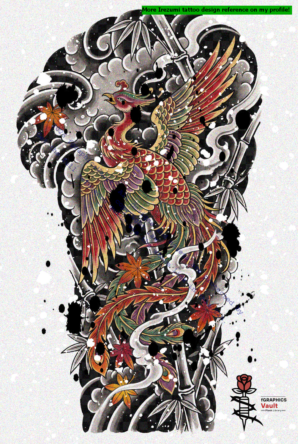 Professional Hō-ō draw-along practice bundle for learning traditional irezumi