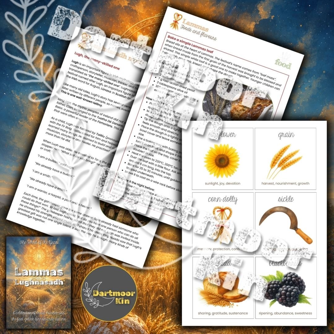 Explore bread, grain, Lugh, John Barleycorn and the first harvest through folklore, nature study, crafts, recipes and reflection.
