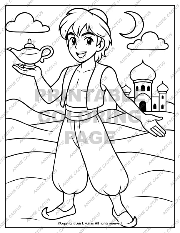 Anime Style Aladdin Coloring Page image