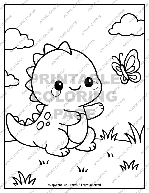 Dinosaur and Butterfly Coloring Page image