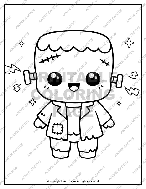 Frankenstein Cute Halloween Coloring Page image
