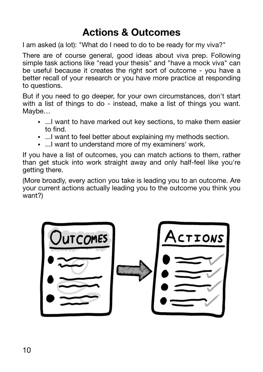 Page 10, titled Actions & Outcomes. Most of the page is taken up with the text of the post. A 1/3rd of the page has an illustration.