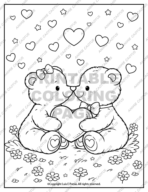 Love Bears Nose Kissing Coloring Page image
