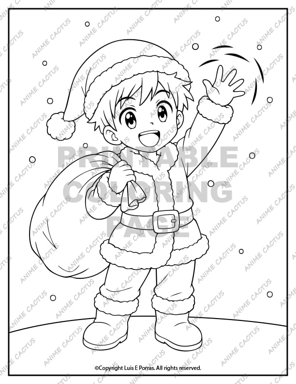 Teen Santa Anime Coloring Page image