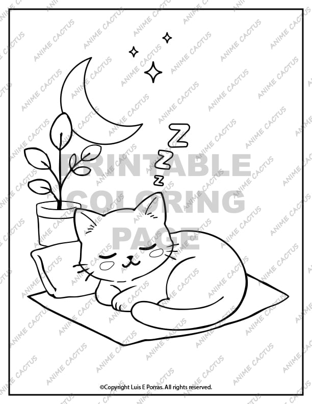 Cat Sleeping on a Rug Coloring Page image