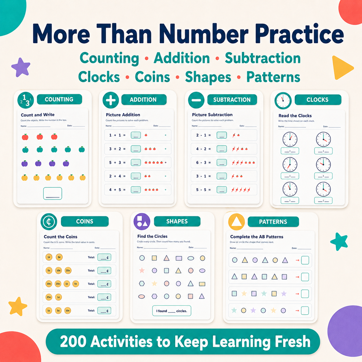 Kindergarten Math Mega Bundle ⭐ 200 Printable Worksheets for Ages 3–6