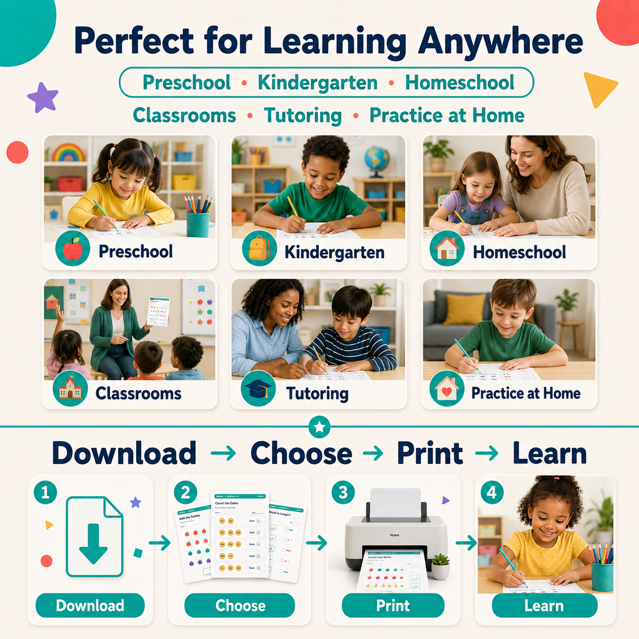 Kindergarten Math Mega Bundle ⭐ 200 Printable Worksheets for Ages 3–6