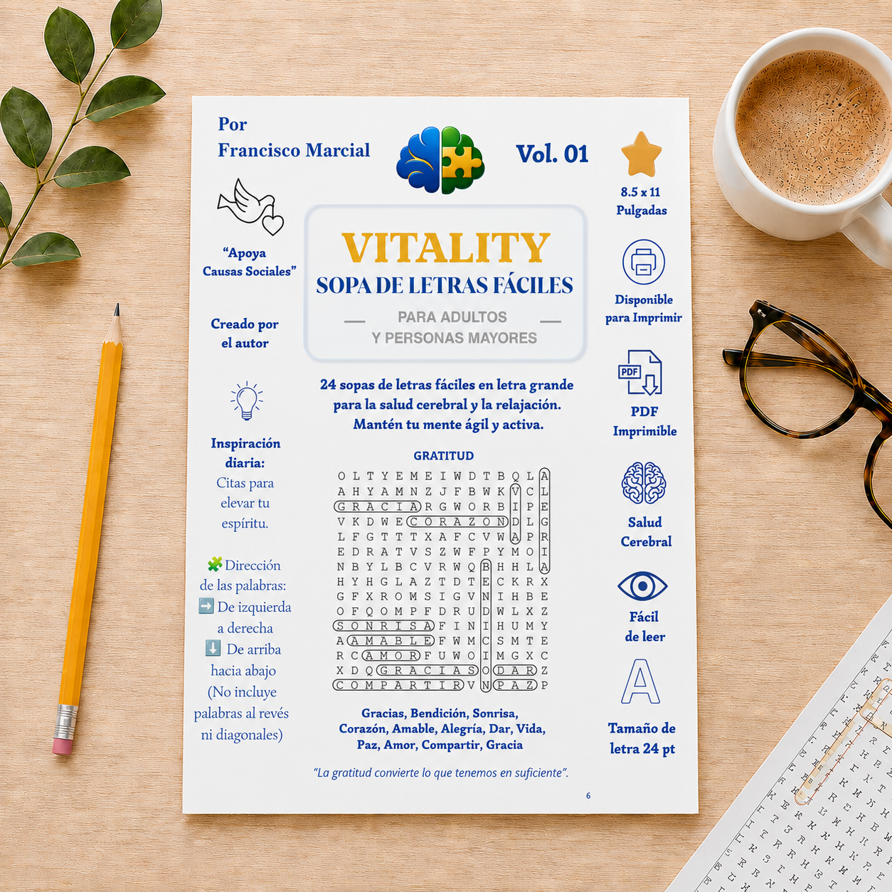 Sopa de letras imprimible en letra grande para adultos y personas mayores