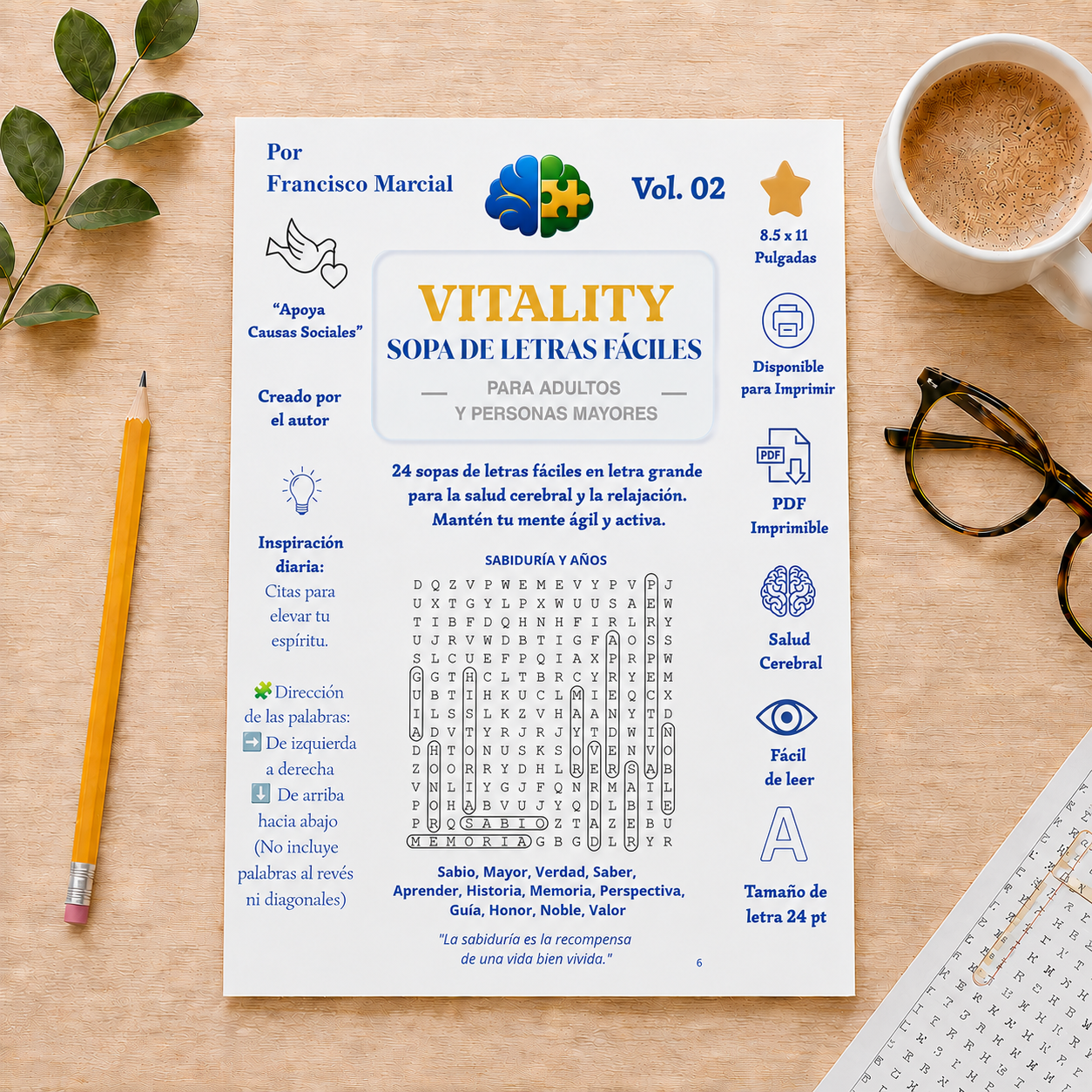 Sopa de letras imprimible en letra grande para adultos y personas mayores