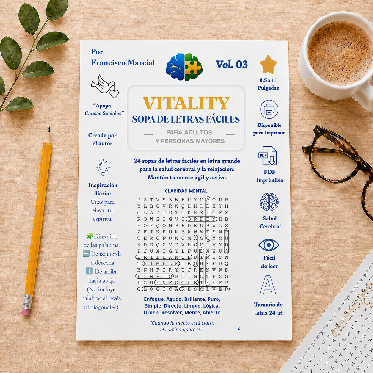 Sopa de letras imprimible en letra grande para adultos y personas mayores
