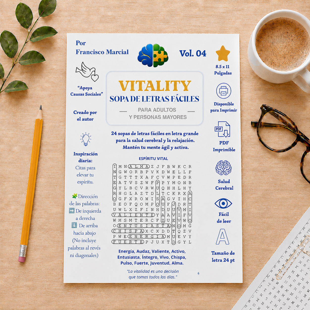 Sopa de letras imprimible en letra grande para adultos y personas mayores
