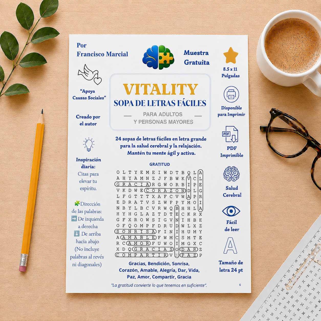 Sopa de letras imprimible en letra grande para adultos y personas mayores