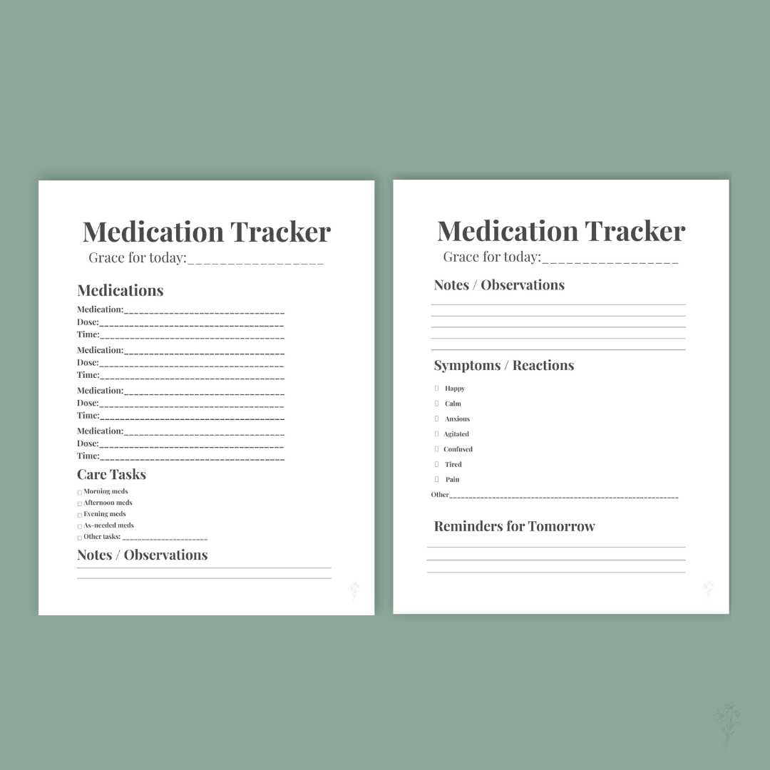 Medication Tracker printable showing both pages together.
