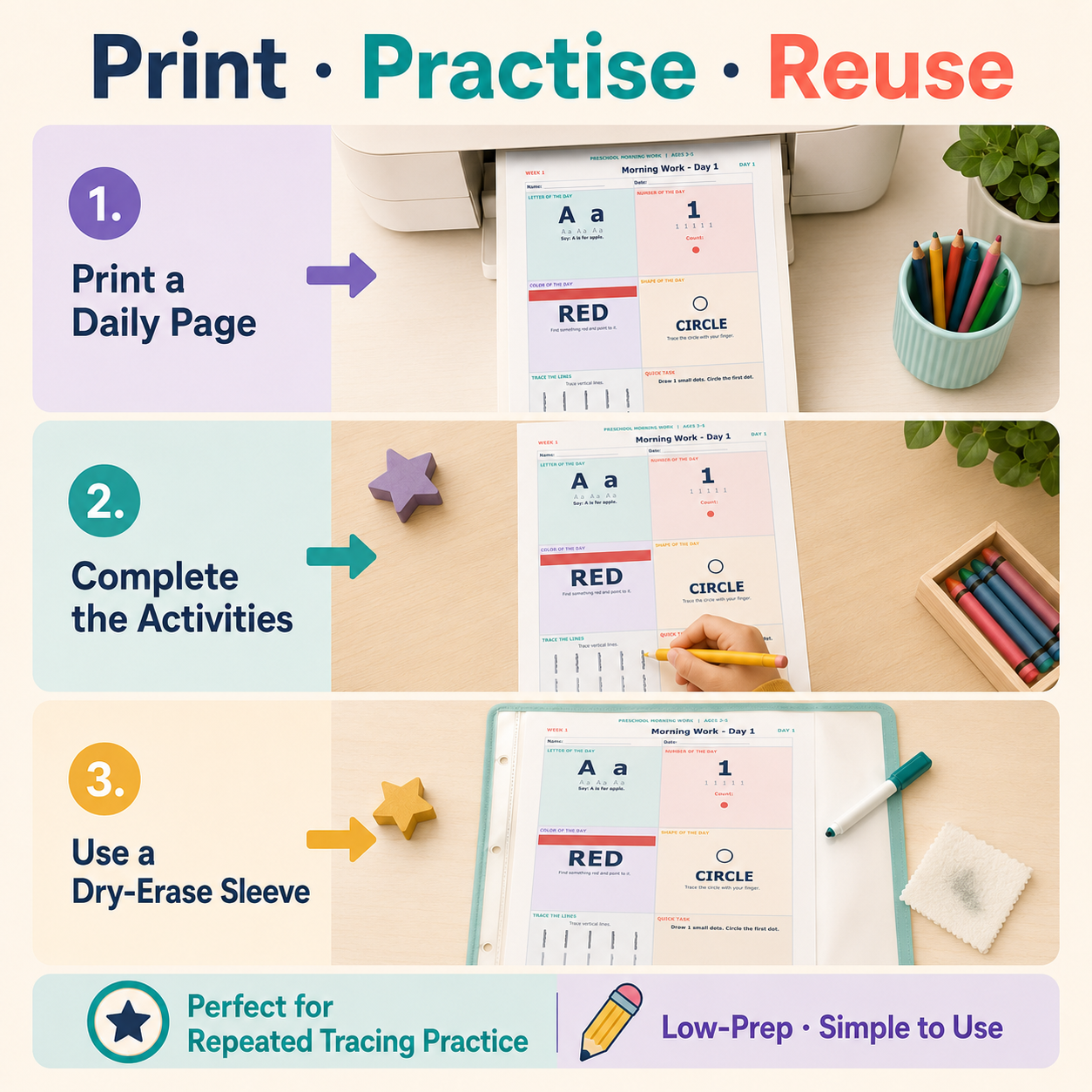 Preschool Morning Work Bundle - 40 Daily Worksheets for Ages 3-5