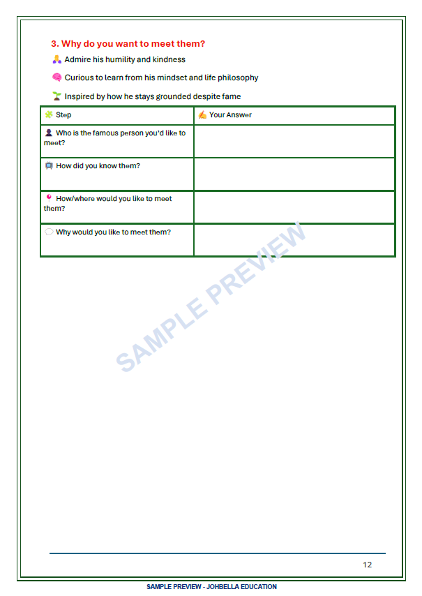 IELTS Speaking Part 2 guided planning table for describing a famous person you would like to meet from the Chinese Edition workbook