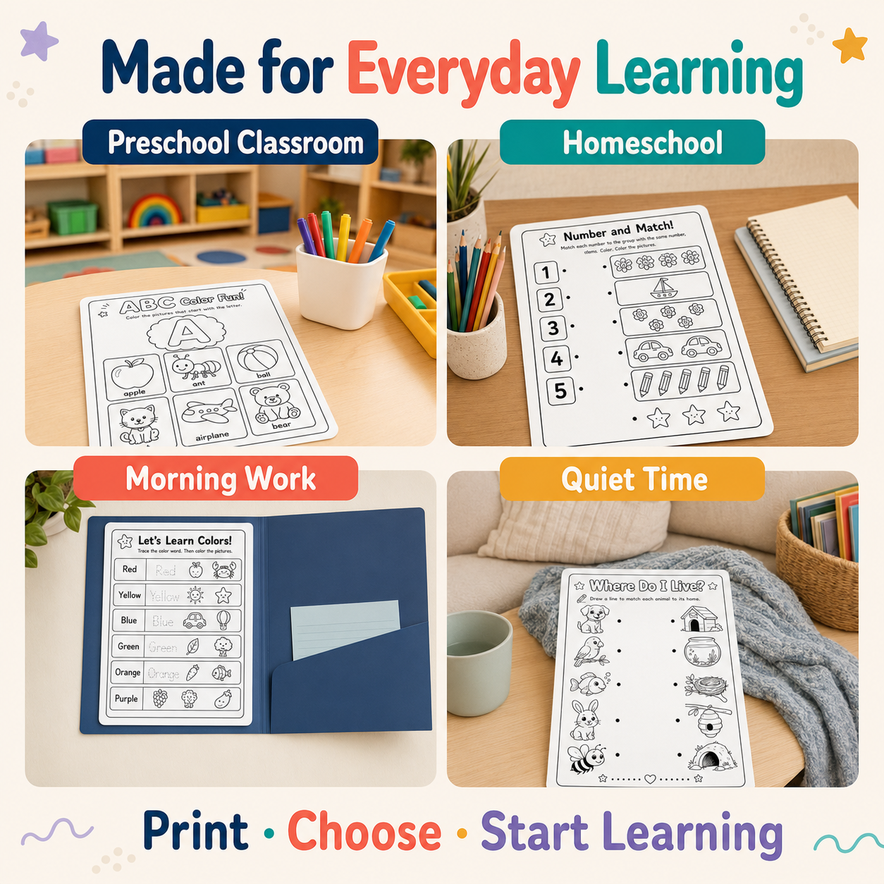 Complete Preschool Learning Bundle – 205 Printable Worksheets for Ages 3–6