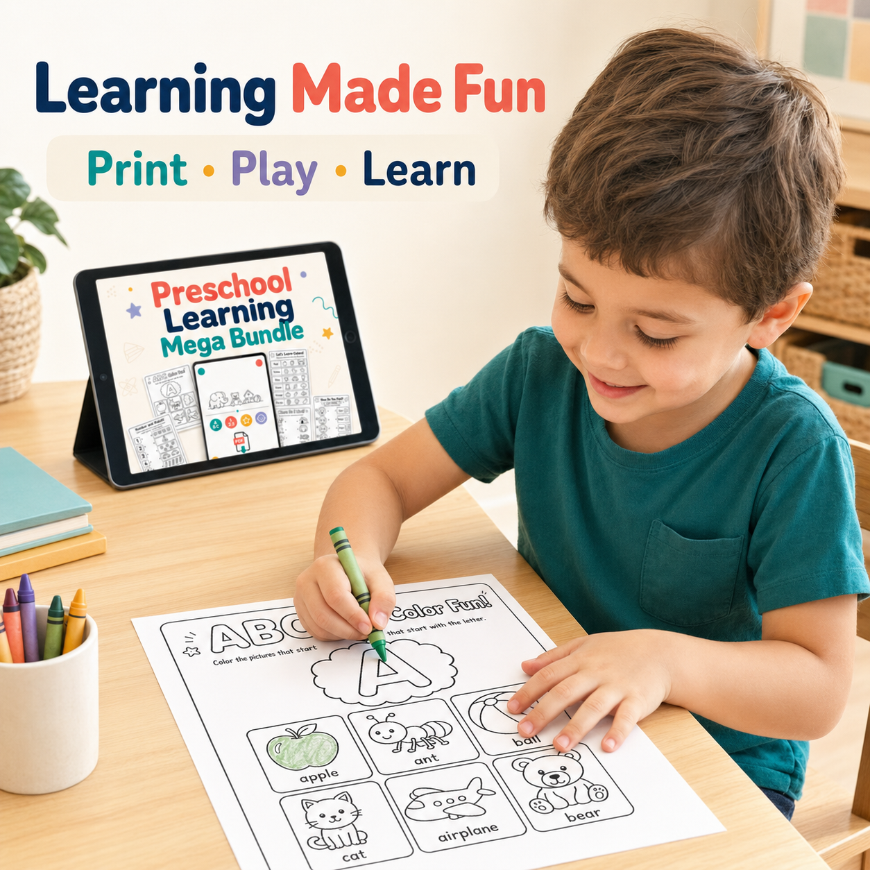 Complete Preschool Learning Bundle – 205 Printable Worksheets for Ages 3–6