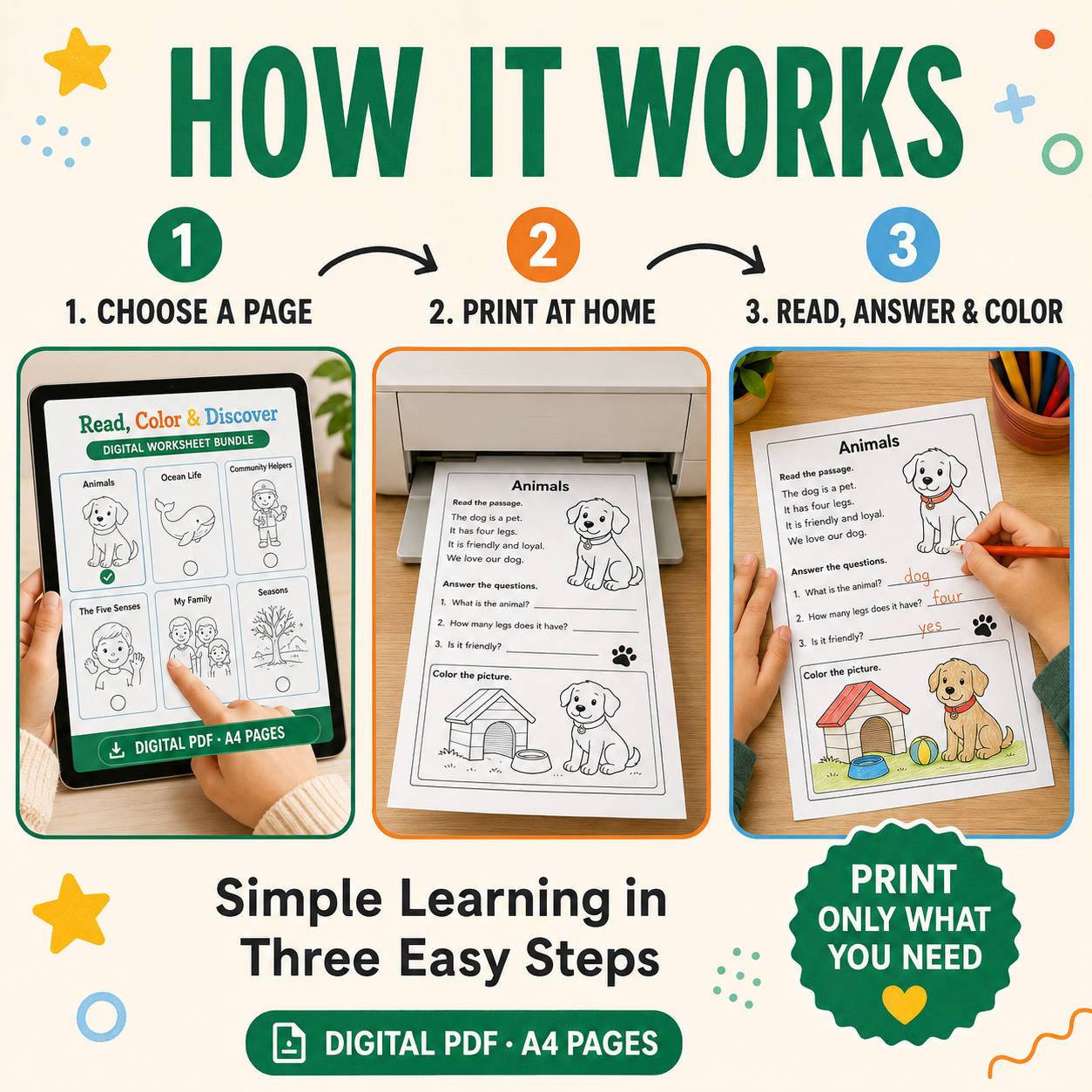 Read, Color & Discover – 200 Printable Learning Worksheets for Kids Ages 4–8