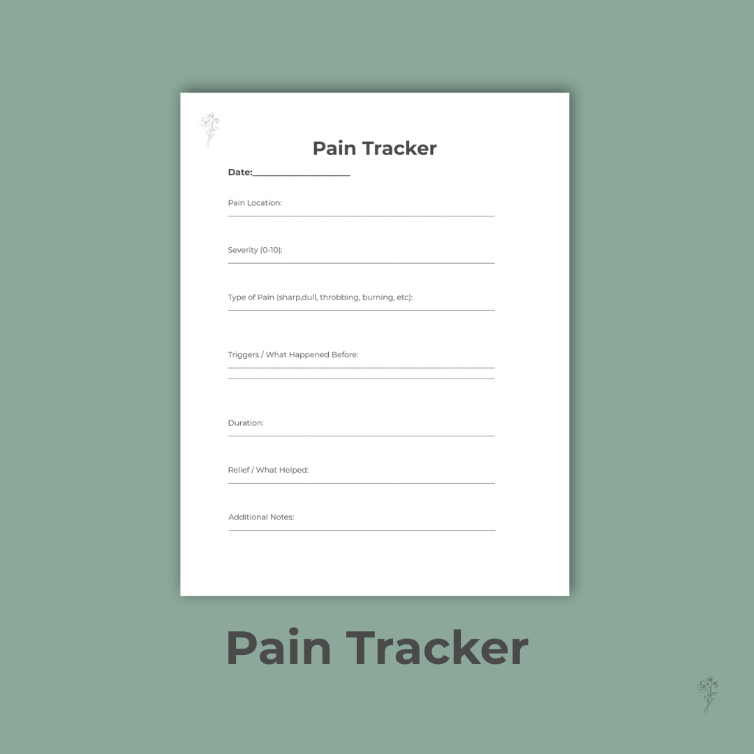 Pain Notes printable with sage background and black borders