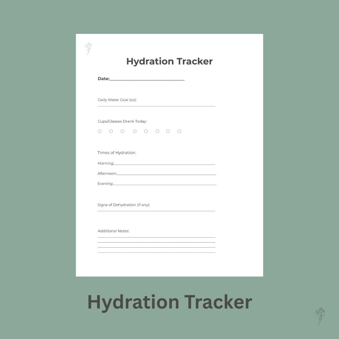 Hydration Tracker printable with sage background and black borders.