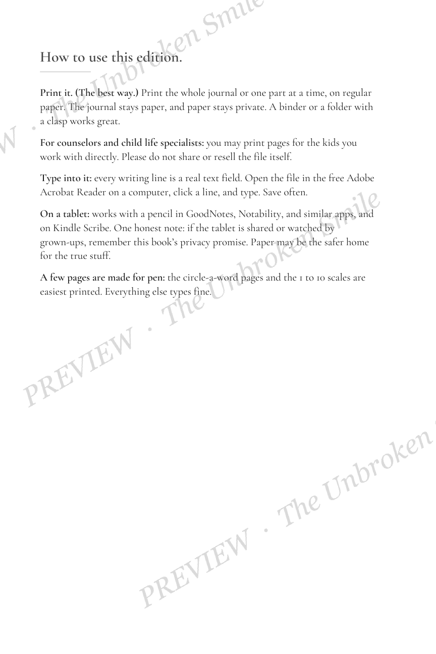 Watermarked how-to-use page preview explaining printing and typing in the fillable PDF.