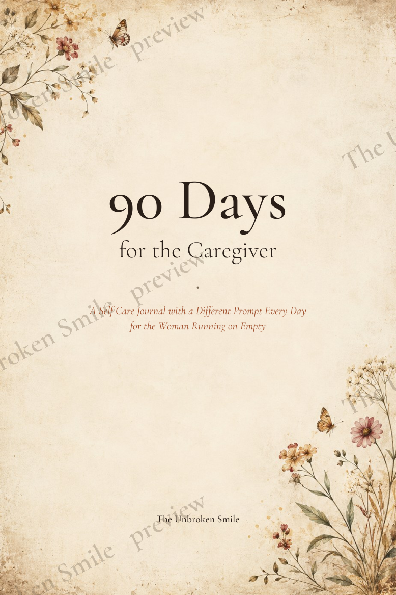 90 Days for the Caregiver digital journal cover with soft vintage wildflowers and the title in elegant lettering.