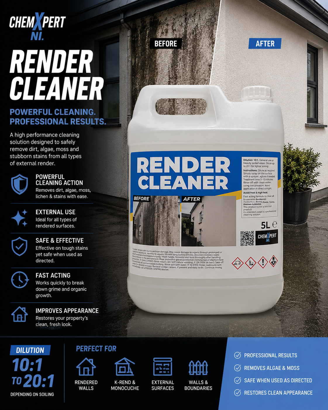 ChemXpert NI Professional Render Cleaner – Acid-Free & Bleach-Free Formula