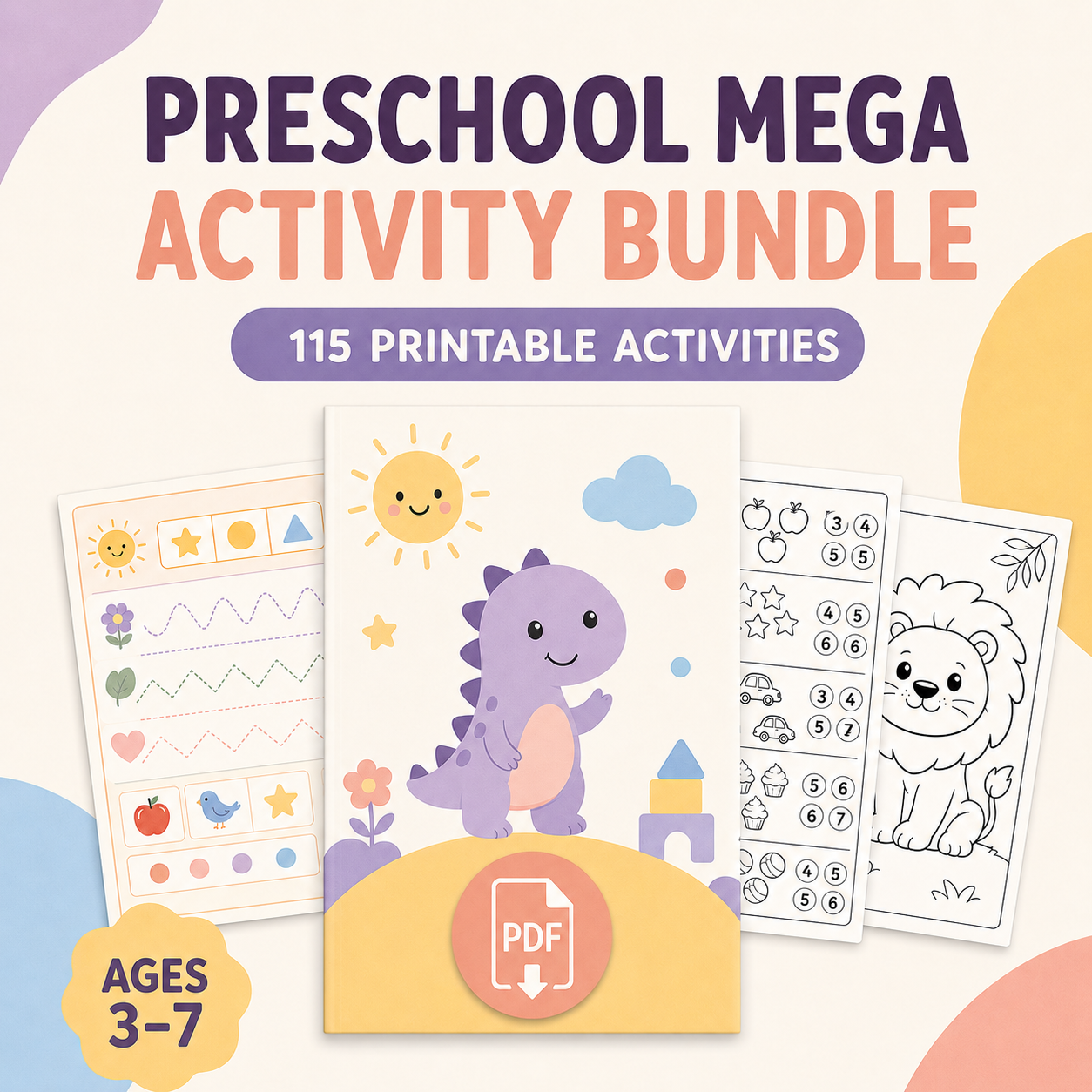 Preschool Mega Activity Bundle – 115 Learning, Counting, Coloring & Sticker Pages