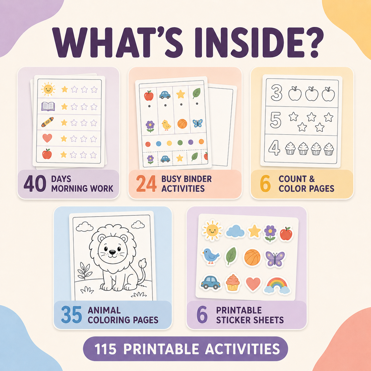 Preschool Mega Activity Bundle – 115 Learning, Counting, Coloring & Sticker Pages