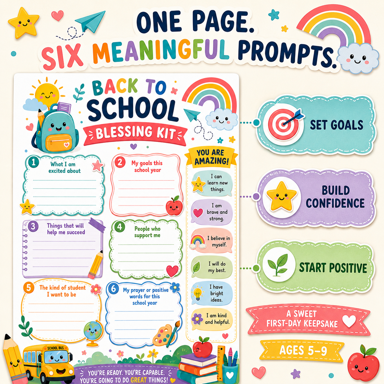Back to School Blessing Kit – Positive Goal-Setting Printable for Kids