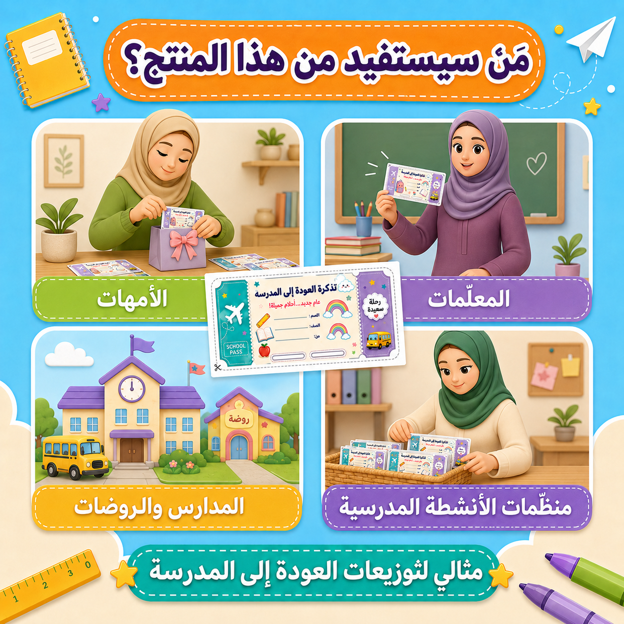 تذاكر العودة إلى المدرسة للتوزيعات – ملف جاهز للطباعة