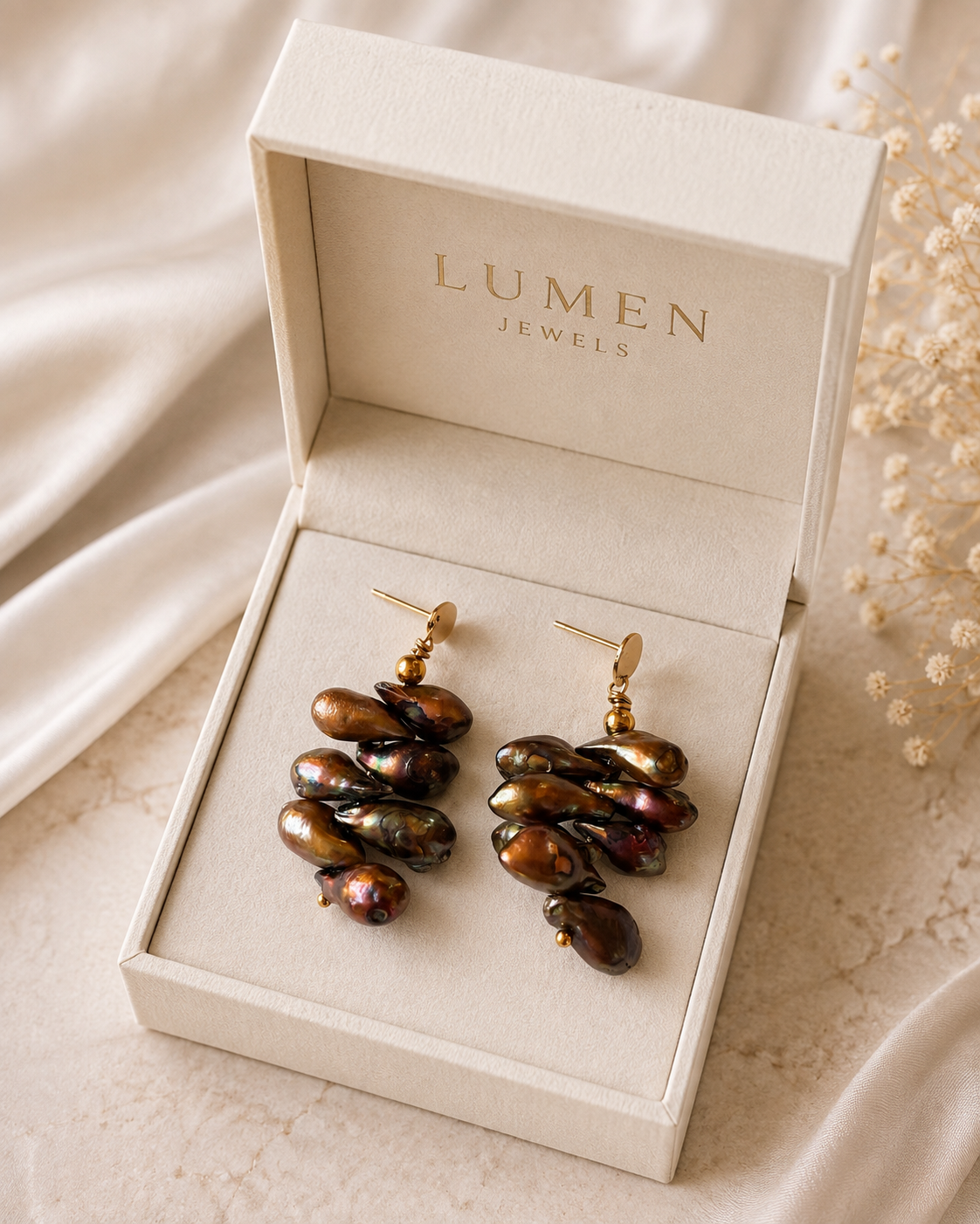 Orecchini con perle di fiume in confezione regalo Lumen Jewels.