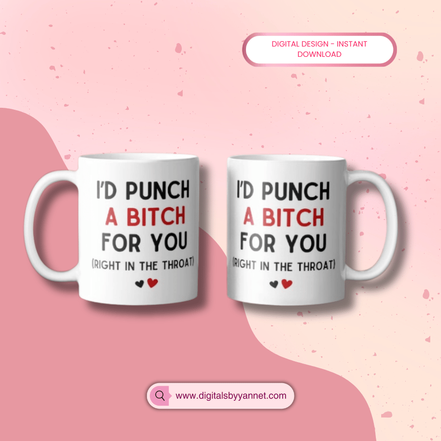 Funny friendship quote PNG for sublimation featuring a bold black and red best friend saying on a white mug mockup.