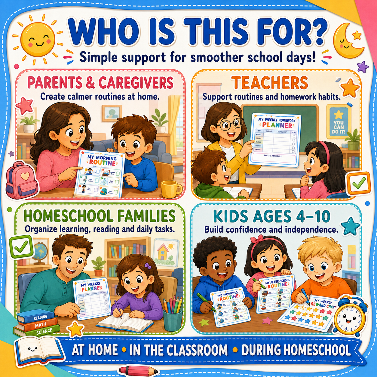 Kids Back-to-School Routine Charts – Morning to Bedtime | PDF + PNG
