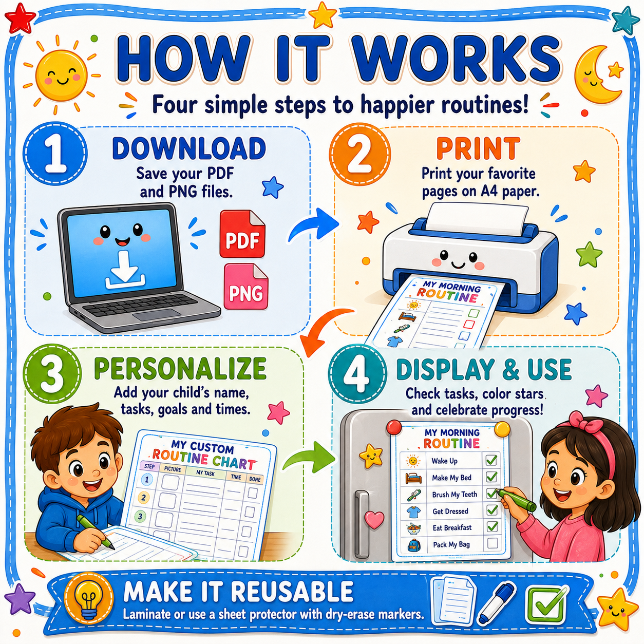 Kids Back-to-School Routine Charts – Morning to Bedtime | PDF + PNG