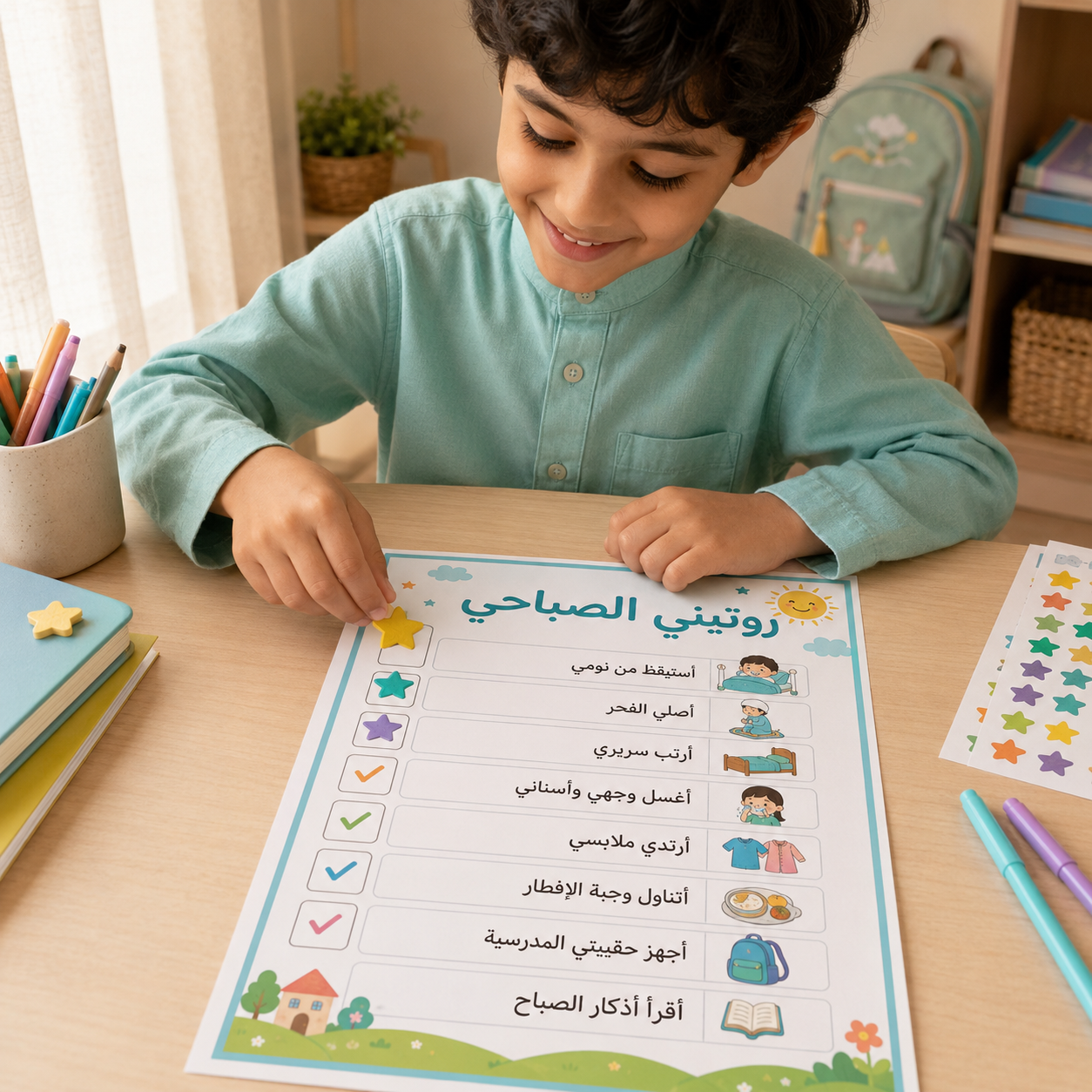 مخططات روتين العودة إلى المدرسة للأطفال – حزمة عربية جاهزة للطباعة من الصباح إلى وقت النوم
