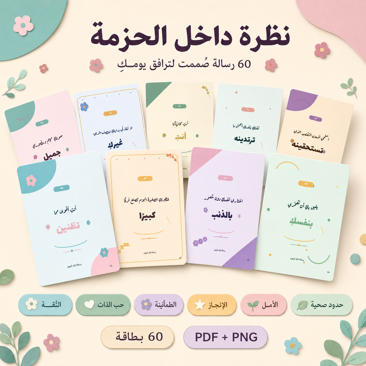60 بطاقة تحفيزية للنساء – رسائل يومية للثقة وحب الذات
