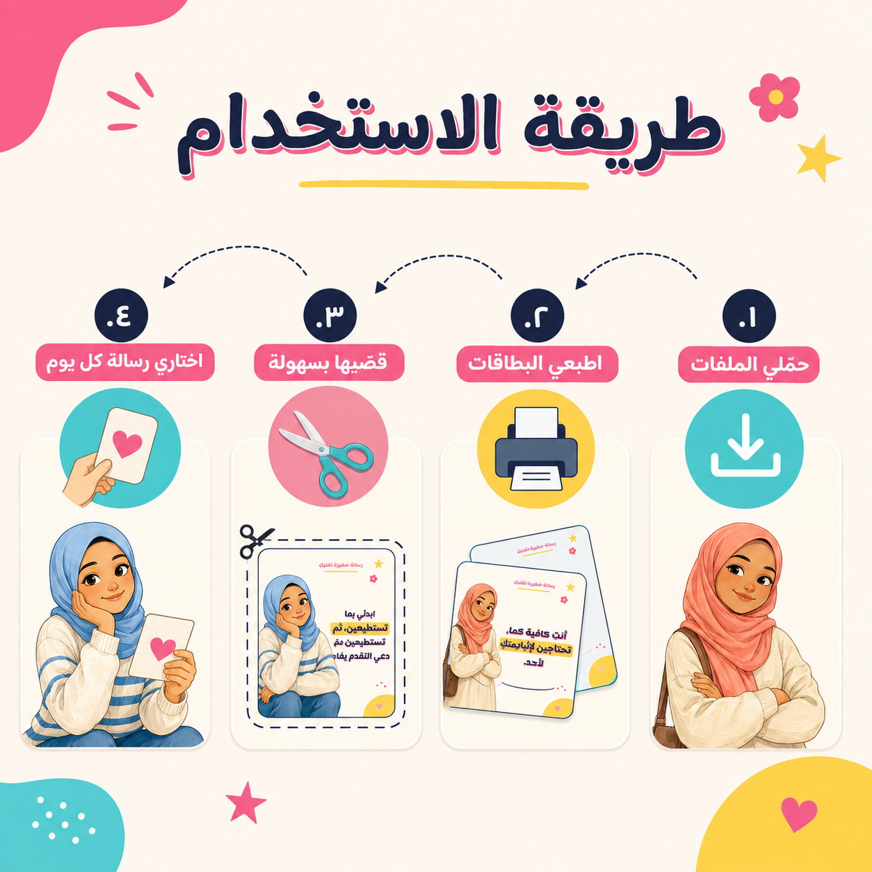ستون بطاقة تحفيزية للمراهقات المحجبات – رسائل يومية للثقة وحب الذات والطموح