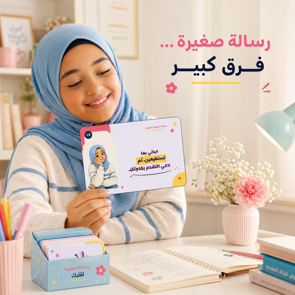 ستون بطاقة تحفيزية للمراهقات المحجبات – رسائل يومية للثقة وحب الذات والطموح