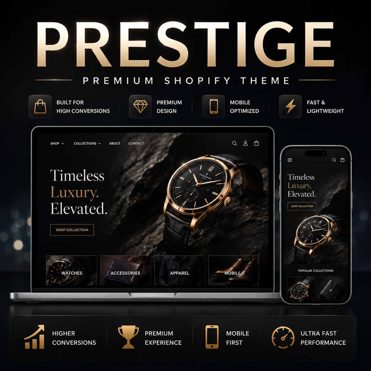 Prestige Shopify Theme desktop homepage showcasing premium ecommerce interface