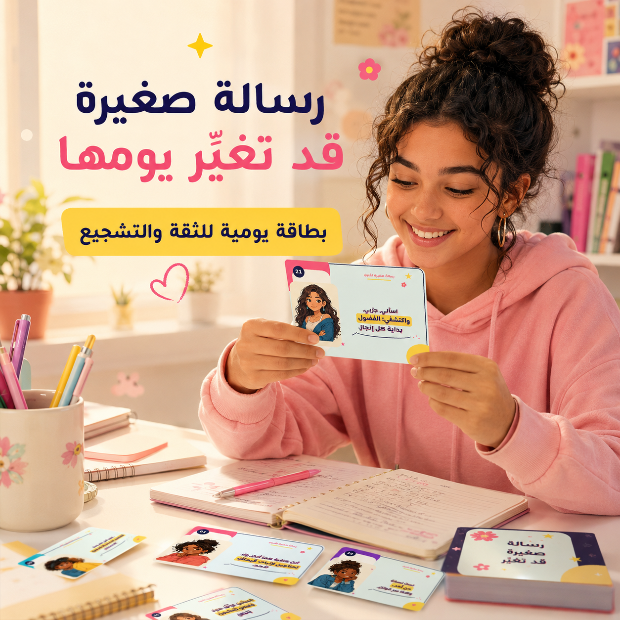 60 بطاقة تحفيزية للمراهقات – رسائل يومية للثقة وحب الذات والطموح
