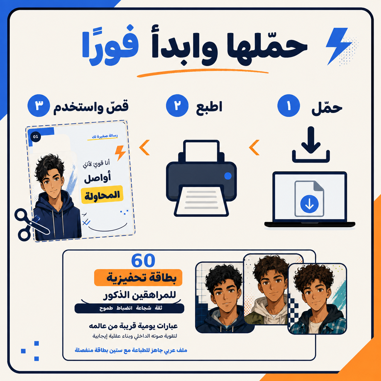 ستون بطاقة تحفيزية للمراهقين الذكور – عبارات عربية للثقة والطموح
