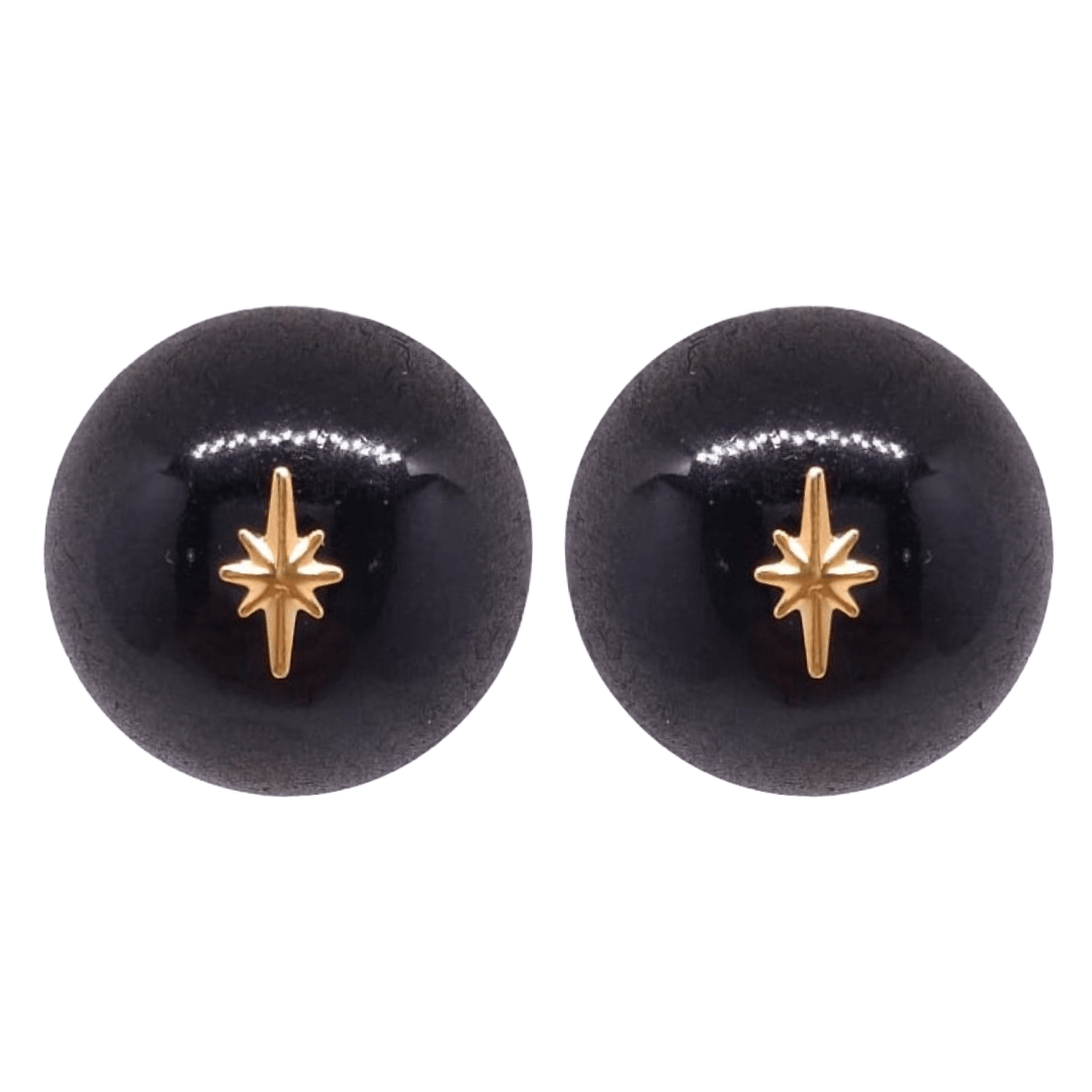 1950's Style Retro Vintage Earrings Black Stud Starburst Atomic Cat