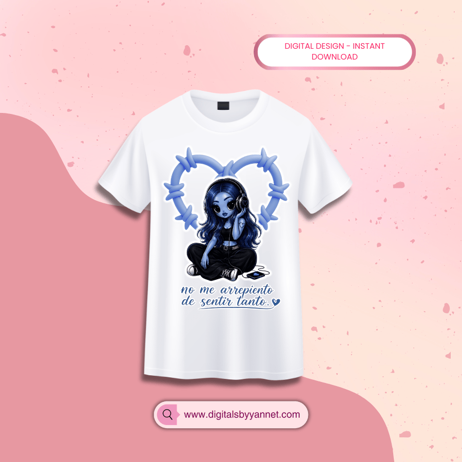 Nostalgic Girl PNG | Blue Emotional Shirt Design