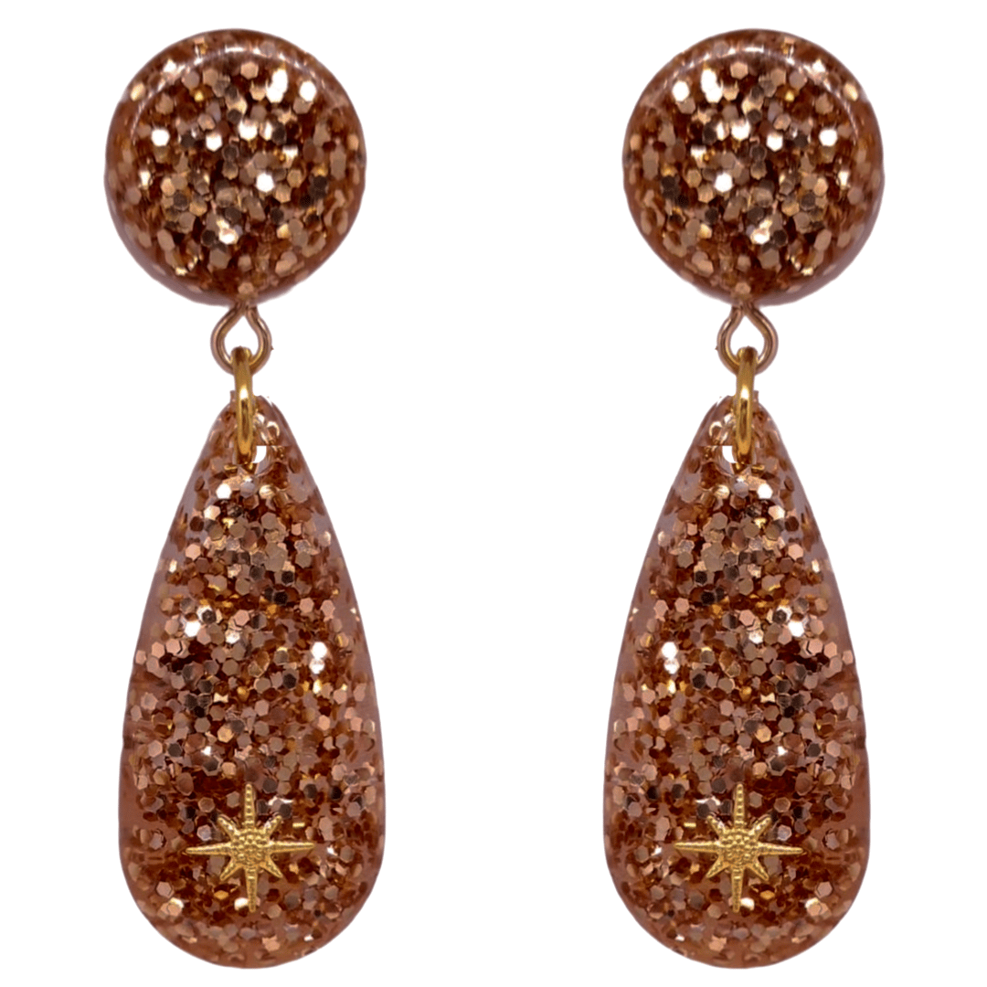 1950's Retro Vintage Gold Glitter Teardrop Earrings Atomic Cat