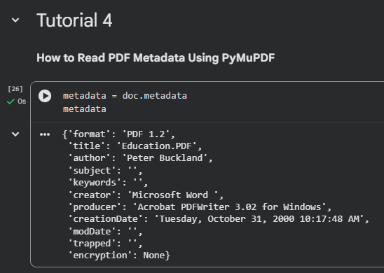 Read PDF metadata using PyMuPDF