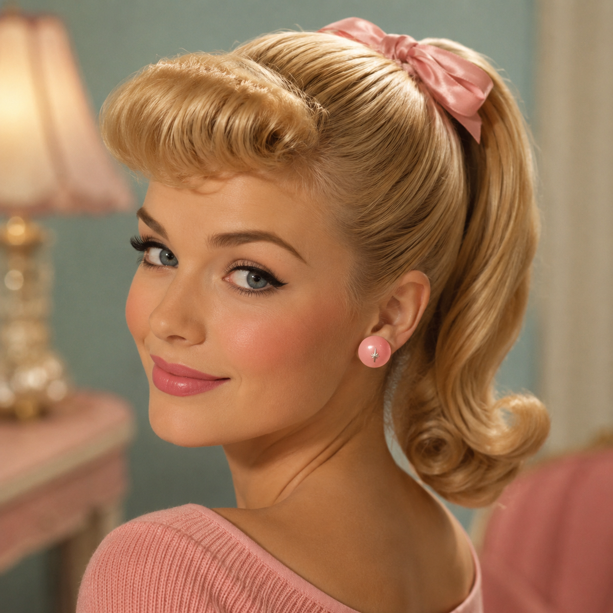 1950's Style Retro Vintage Earrings Pink Stud Starburst Atomic Cat