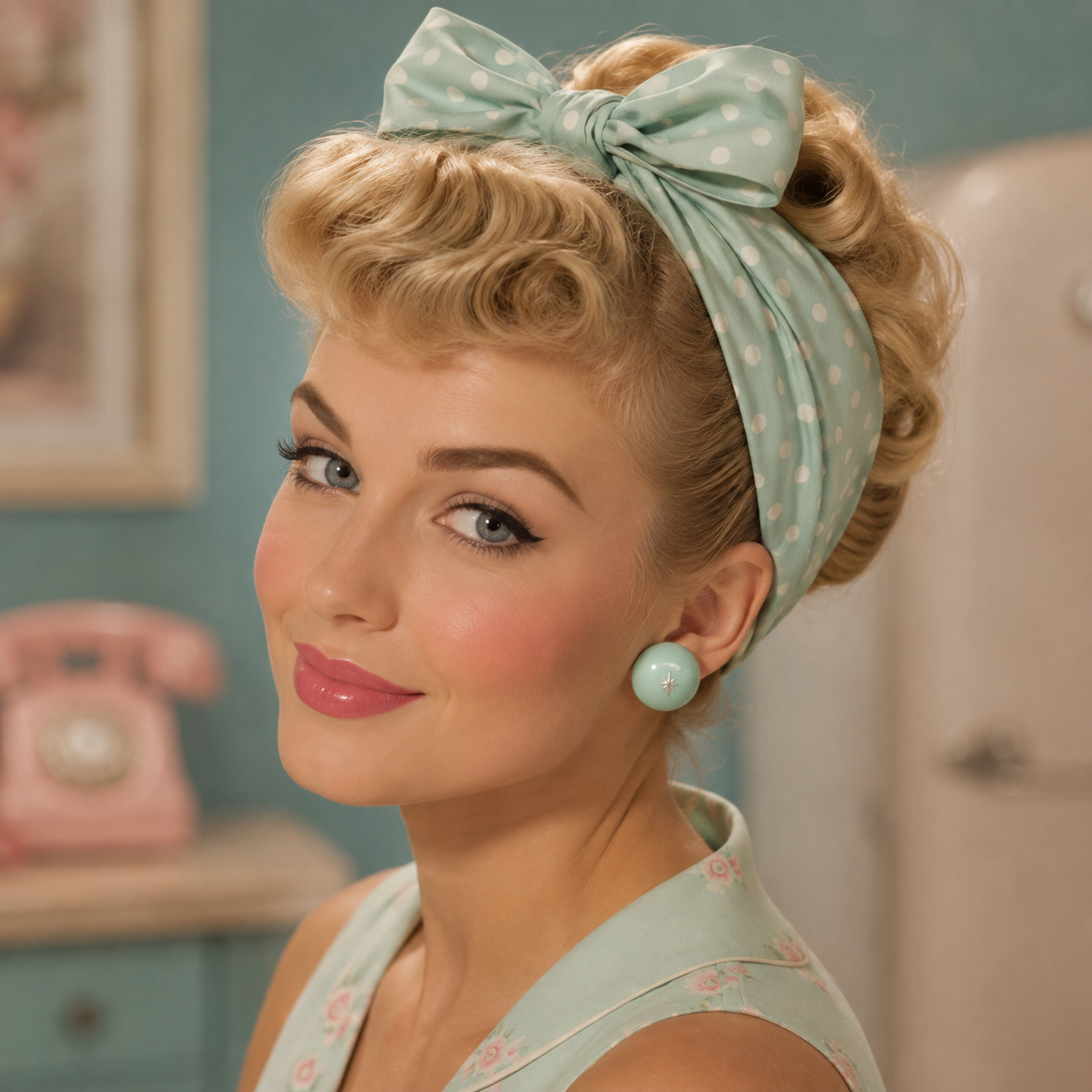 1950's Style Retro Vintage Earrings Mint Stud Starburst Atomic Cat