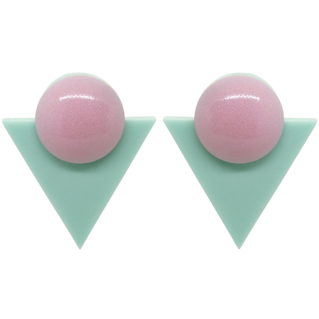 1980's Style Retro Mint Pink Earrings Geometric Triangle Atomic Cat